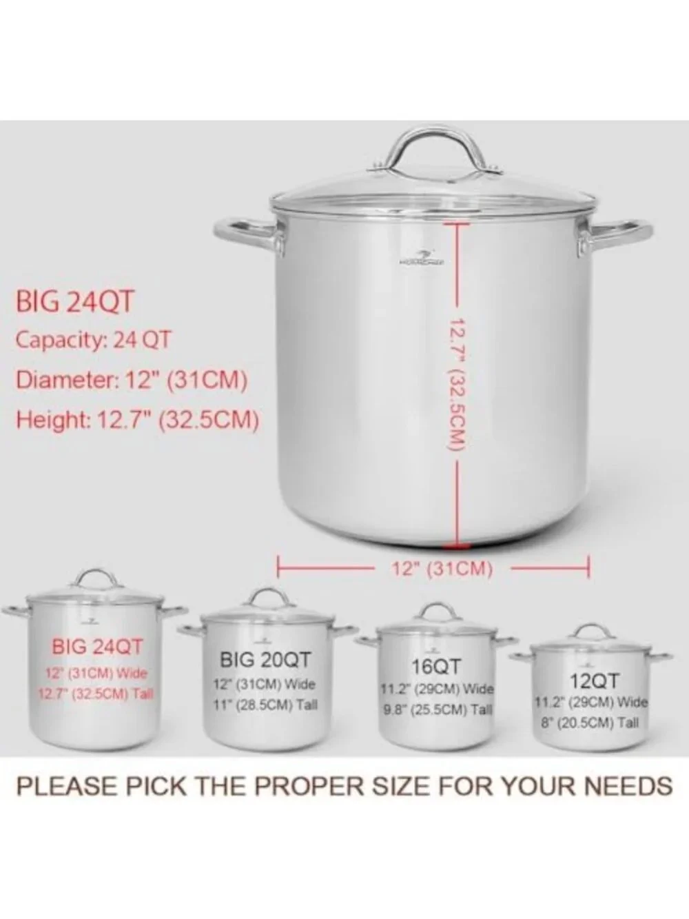 24 Quart Stainless Steel Stock Pot with Lid - Heavy Duty Induction Cookware